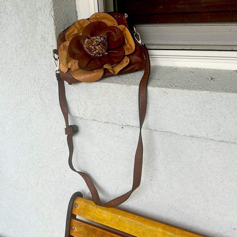 Brown Purse Bag with Flower Cover